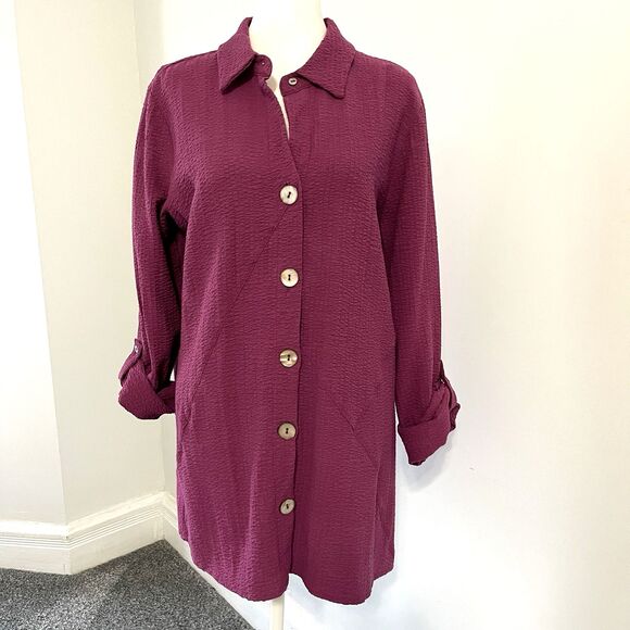 Soft Surroundings Tops - Soft Surroundings Marianna Tunic Top Sz Large Textured Stretch Button Front Plum